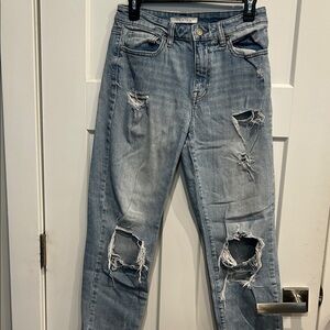 Eunina Ripped Denim Jeans in Light Blue Tobi, High-rise Relaxed, Cropped